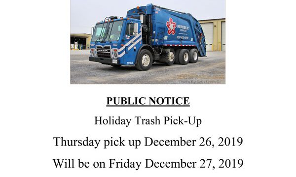 PUBLIC NOTICE:  Holiday Trash Pick-Up