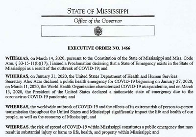 Governor Tate Reeves Issues a Statewide Shelter-In-Place to Protect Public Health