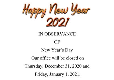 Office Closed for New Year’s Day